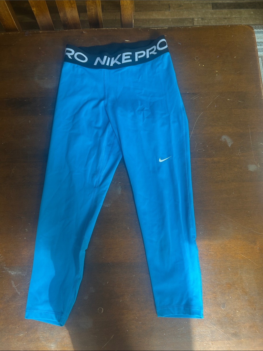 Nike Blue Compression Leggings with Black Nike Pro Waistband